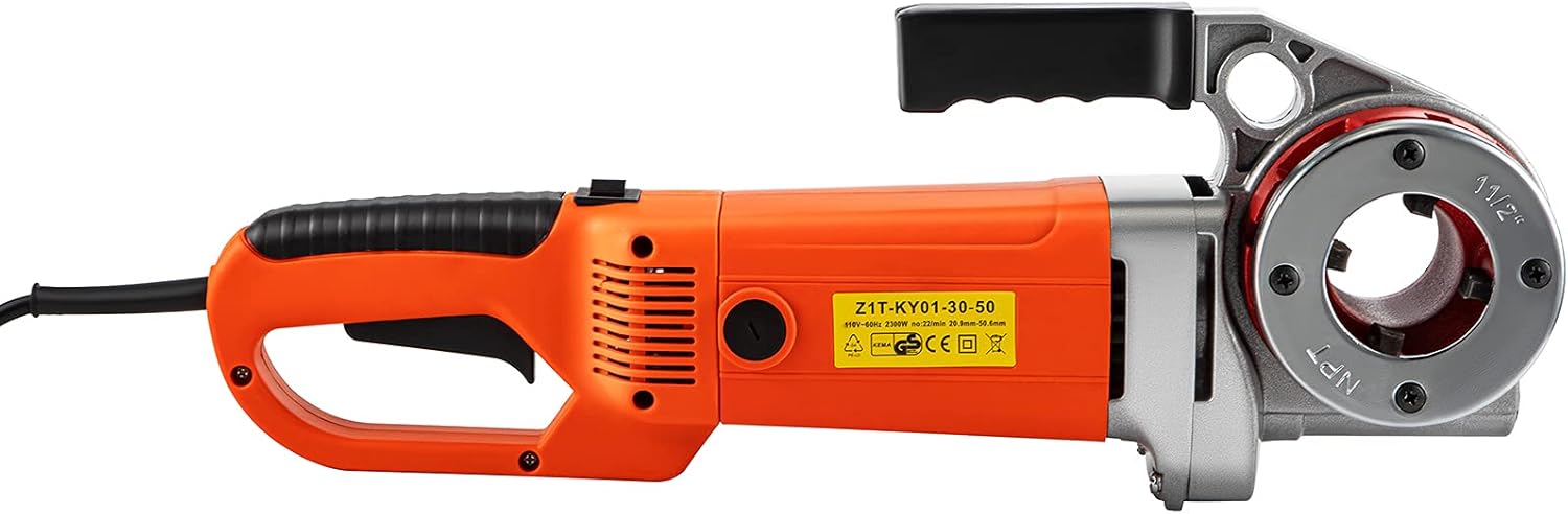 VEVOR Electric Pipe Threader, 2300W Pipe Threading Machine, Heavy-Duty Hand-Held Power Drive Kit, 110V Pipe Threader Machine Copper Motor, Portable Pipe Threader with 6 Dies 1/2"-2" and Carrying Case