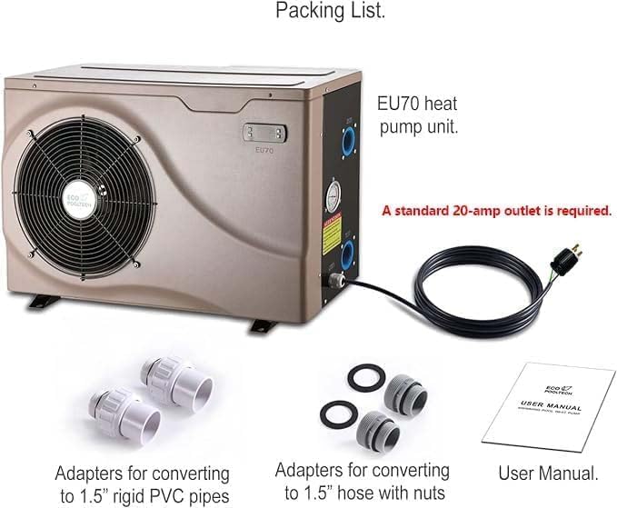 Above Ground Pool Heater EU50, Max 16184BTU Up to 5000gallons Electric Swimming Pool Heat Pumps, Titanium Heat Exchanger, 5.62 COP, 110V/120V, Fits 8/11/15 Foot Pools Heating Pool Warmer