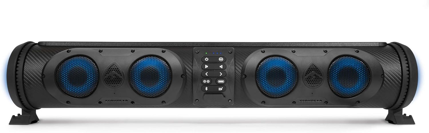 ECOXGEAR SoundExtreme SEB26 Rechargeable Amplified Powersports Bluetooth 8 Speaker Soundbar Waterproof Sandproof with LED Lighting 500 Watts of Peak Power