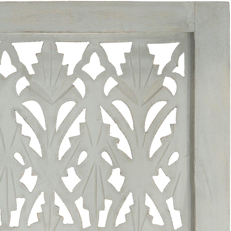 [Hand-Carved Room Divider] - Elegant 3-Panel Gray Wood Screen for Stylish Home Separation - Solid Wood Partition with Exquisite Craftsmanship-Gray (Grey)