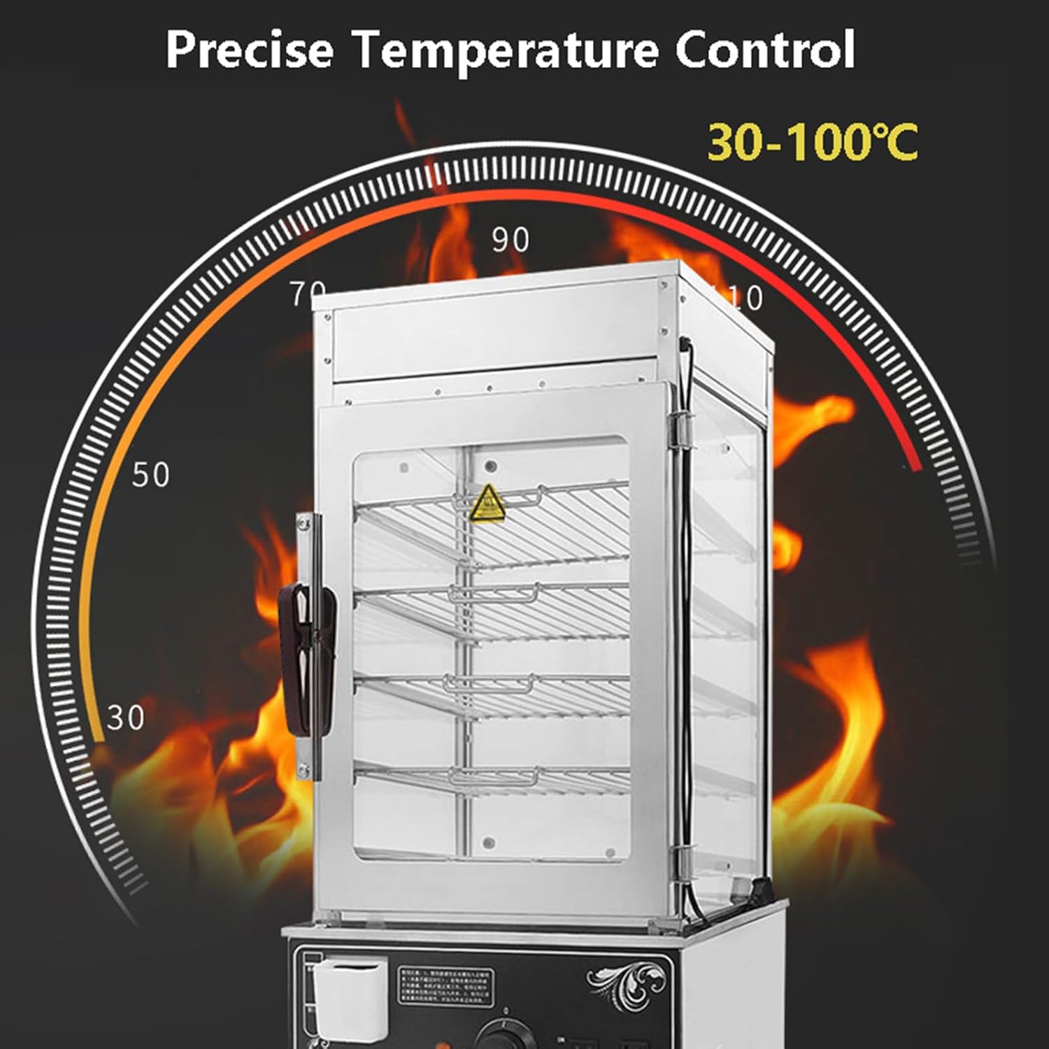Electric Bun Steamer | Hot Food Warmer Showcase With Sewage Pipes | Commercial Kitchen Steamer With Water Level Tank | Steamed Bun Warmer Machine for Snack Bar | 30-110℃ Temperature