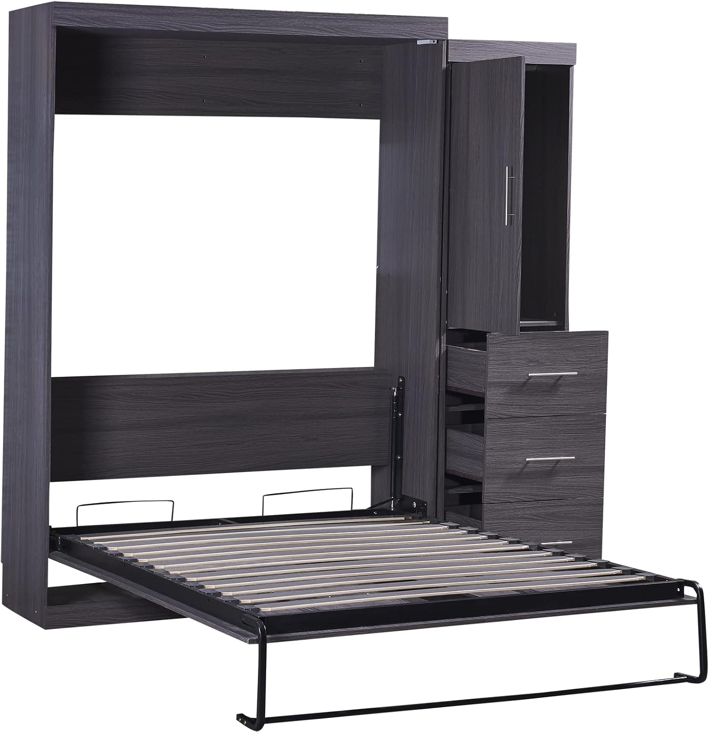 Full Size Murphy Bed, Storage Platform Bed with Wardrobe and 3 Drawers, Can be Folded into a Cabinet, Multifunctional Design, for Small Spaces Place, Gray
