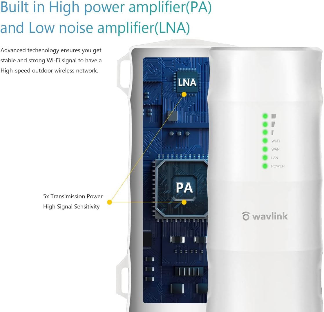 AC1200 Outdoor Repeater Outdoor Access Point Wireless AP Signal Extender 1200Mbps WiFi Booster Signal Booster Dual Band High Power Outdoor Wireless Range Extender Router with PoE High Gain Antennas