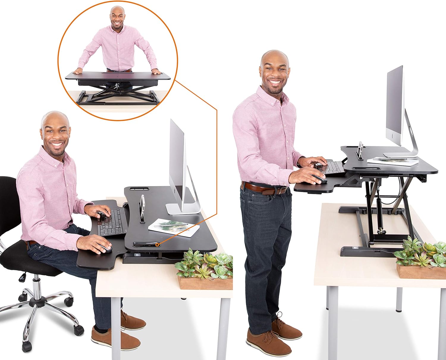 Flexpro Hero 37 Inch Standing Desk | 2 Level Standing Desk Converter with Keyboard Shelf and Monitor Riser | Large Dual Level Sit to Stand Workspace | Easily Sit or Stand in Seconds! (Black / 37")