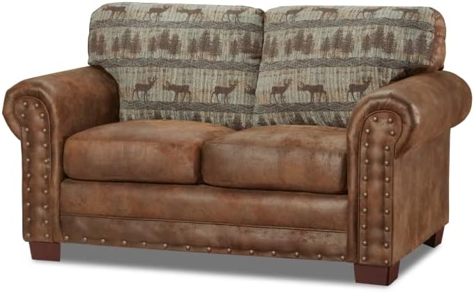 American Furniture Classics Model 8502-90 Deer Teal Lodge Tapestry loveseat, Brown