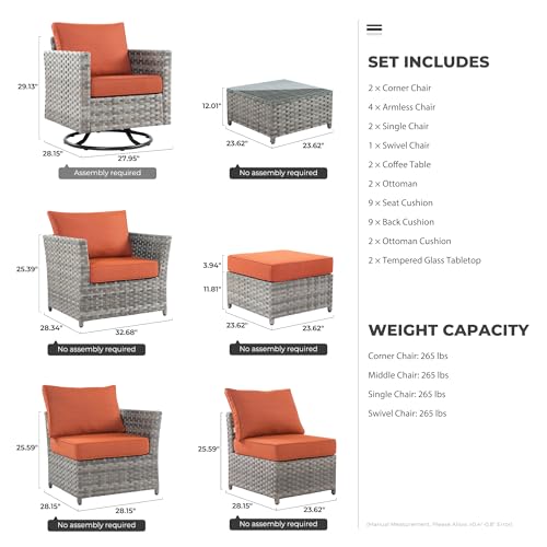 13 Pieces Outdoor Patio Furniture Set Wicker Sectional Sofa with Rocking Chair Tea Table Patio Rattan Conversation Set