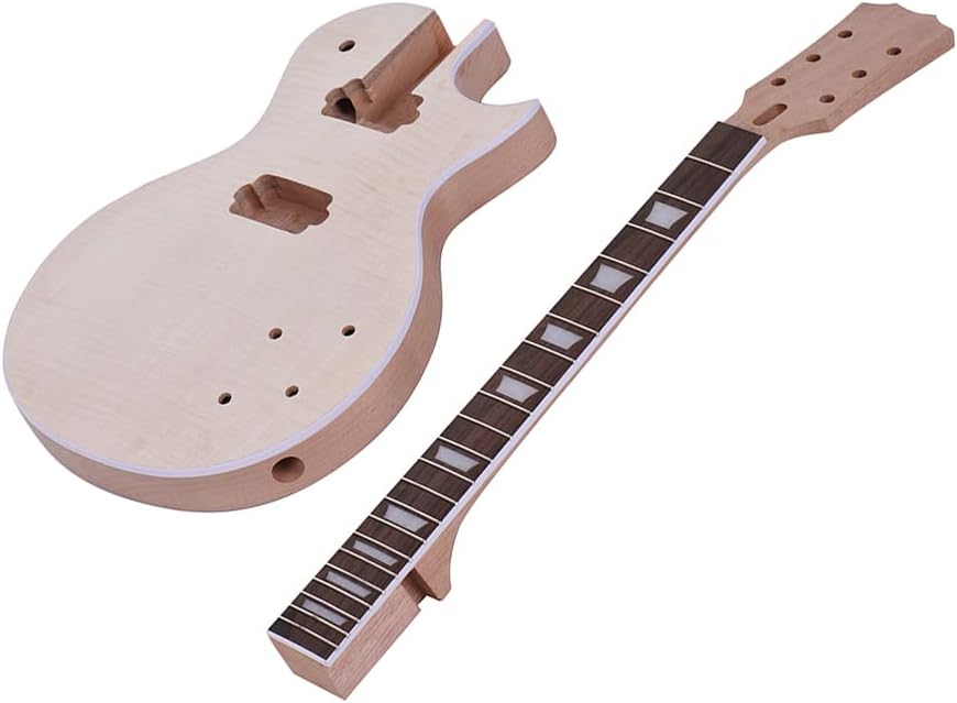 HHOP LP Style Unfinished Electric Guitar DIY Kit Set Mahogany Body & Neck Rose Wood Fingerboard