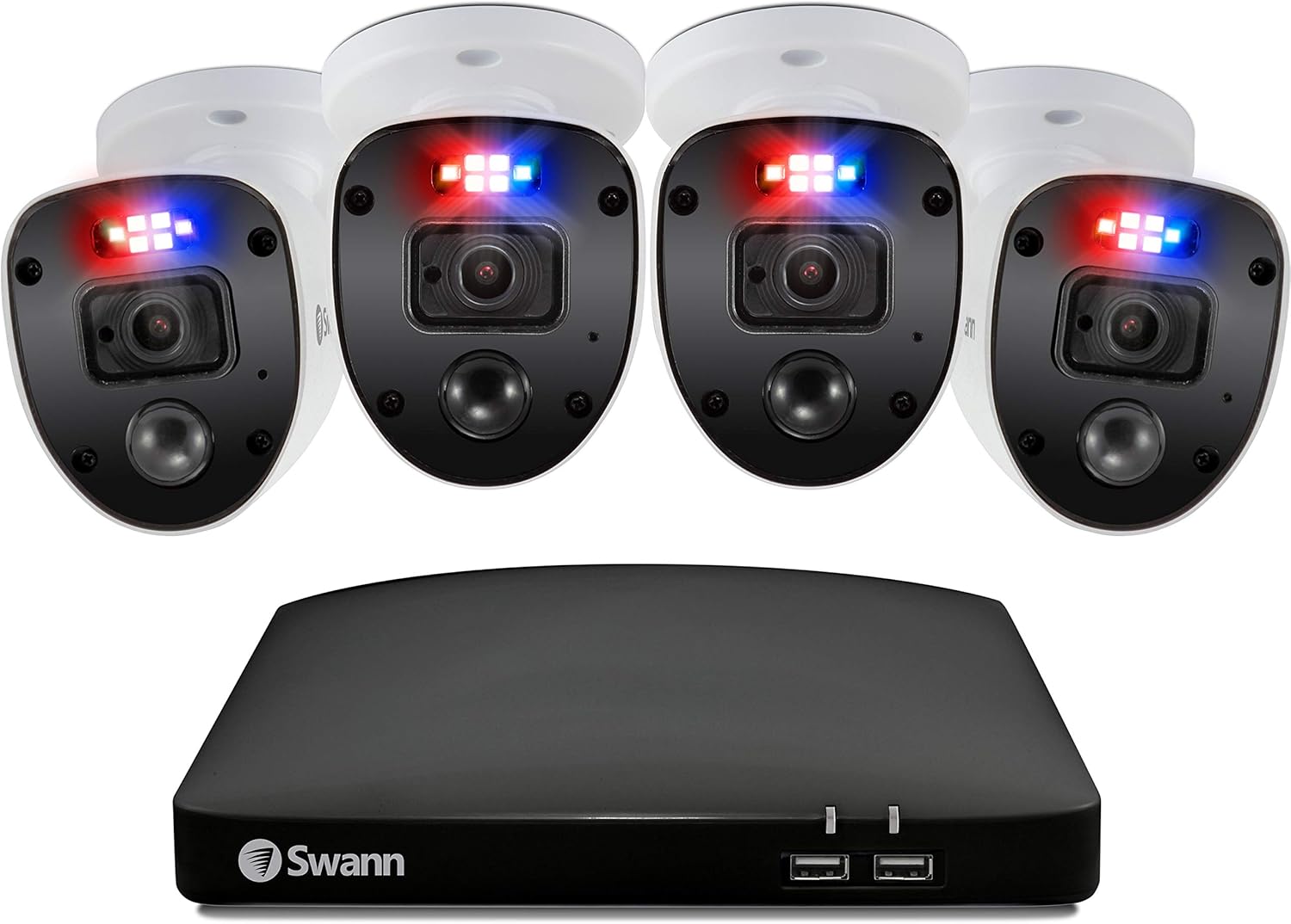 Swann Home Security Camera System, 4 Channel 4 Bullet Cameras 1080p HD DVR Wired Surveillance, 1TB HDD, Weatherproof, Color Night Vision, Heat & Motion Sensing, Alexa + Google, SWDVK-445804V