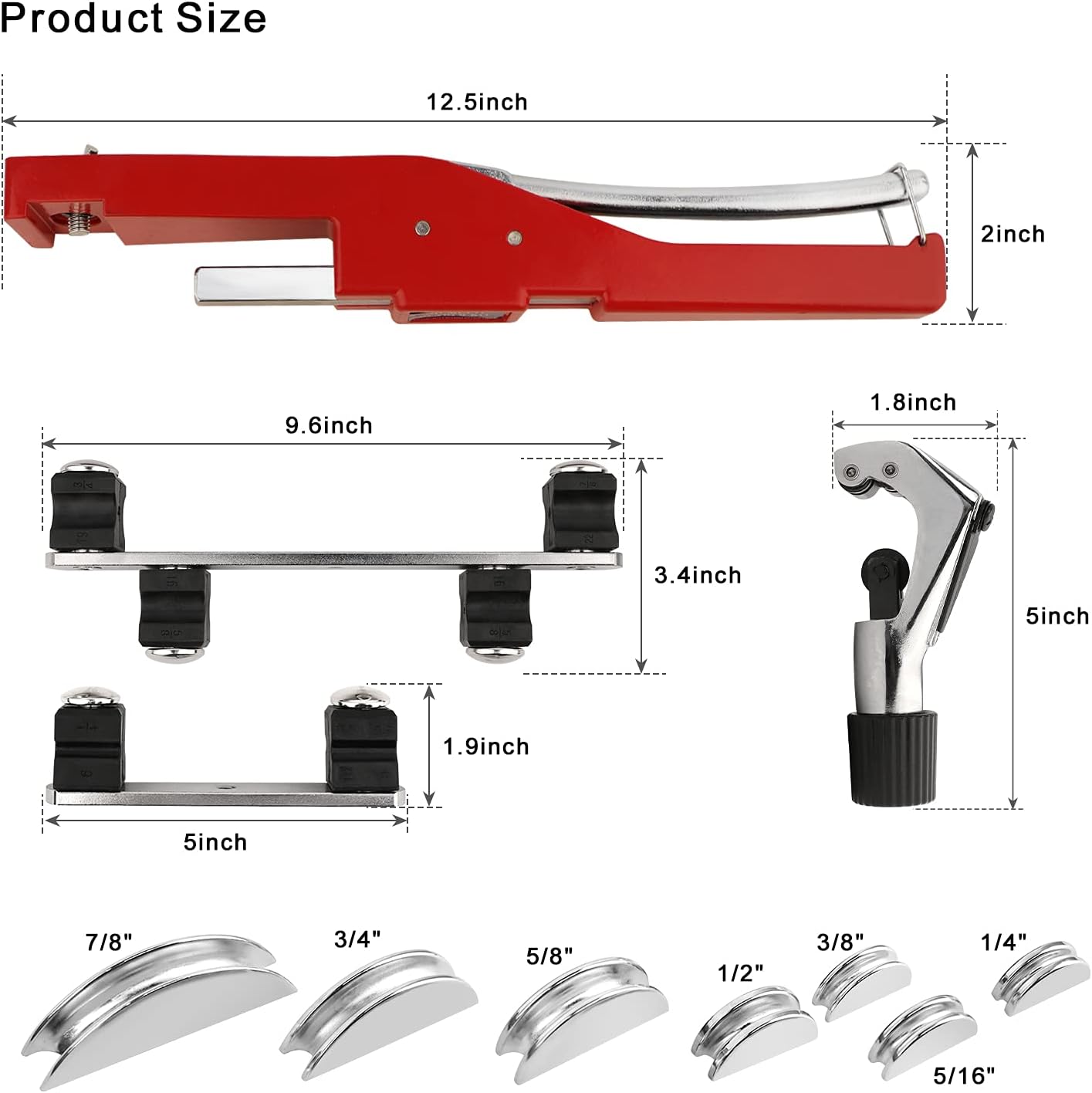 ATOLS Copper Aluminum Tube Bender Kit, Refrigeration Ratcheting Pipe Tubing Bender Hand Tool 1/4 to 7/8 Inch with Tube Cutter for HVAC Refrigeration System Maintenance