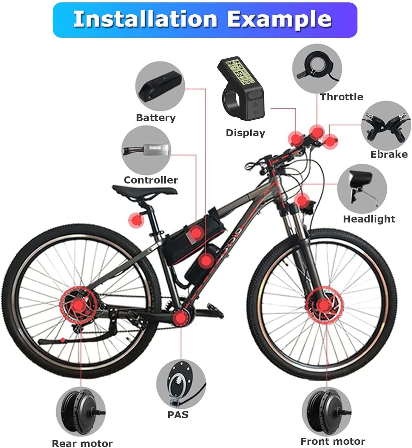 20"/24"/26"/27.5"/28"/29"/700c E-Bike Conversion Kit, Rear Wheel Electric Bicycle Kit 48V 500W 1000W Hub Motor Ebike Conversion Kit with LCD Display,48V1000W-26inch