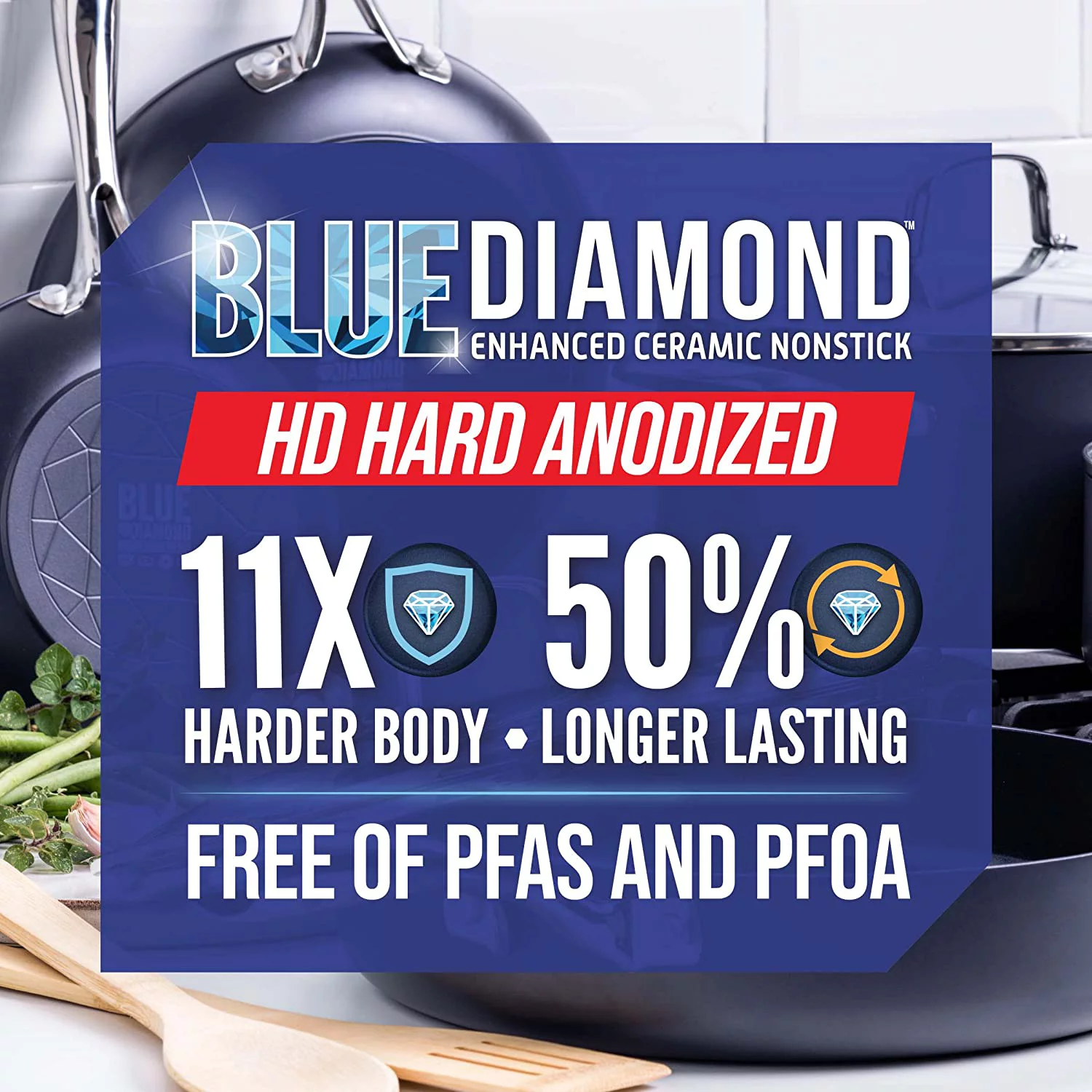 Blue Diamond Hard Anodized Toxin-Free Ceramic Nonstick Dishwasher, Oven, Broiler, Metal Utensil Safe Cookware Pots and Pans Set, 10-Piece