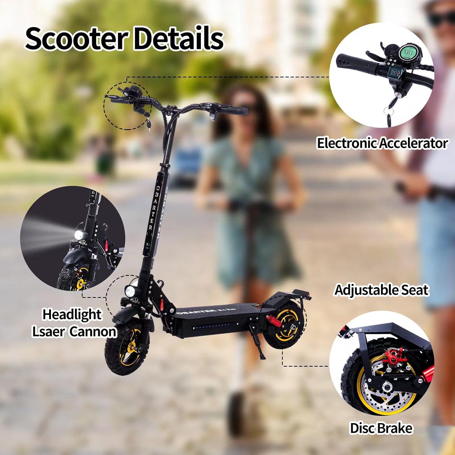 X1pro Foldable Electric Scooter 1000W High Power Rear Drive Off-Road Scooter Max Speed 28MPH 10" Vacuum Tire 48V 21AH Large Battery 40-46 Miles with Brake System Dual Shock Absorbers