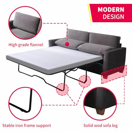 MUZZ Pull Out Sofa Bed, Queen Size Sofa Bed with Foam Mattress, Velvet Pull Out Sleeper Sofa, 2-in-1 Sofa with Pull Out Couch Bed for Living Room, Apartment, Office (Queen, Beige)