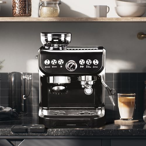 Espresso Machine 15 Bar, Coffee Maker With Milk Frother Steam Wand, Built-In Bean Grinder, Combo Cappuccino Machine with 70oz Removable Water Tank (ABS high-strength plastic shell)