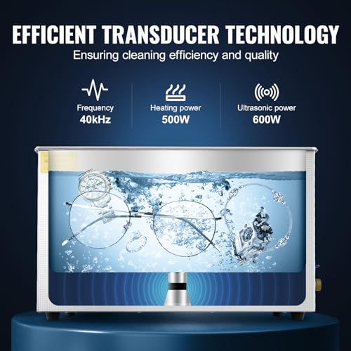 VEVOR 15L Ultrasonic Cleaner with Digital Timer&Heater Professional Ultrasonic Cleaner 40kHz Advanced Ultrasonic Cleaner 110V for Wrench Screwdriver Repairing Tools Industrial Parts Mental Cleaning