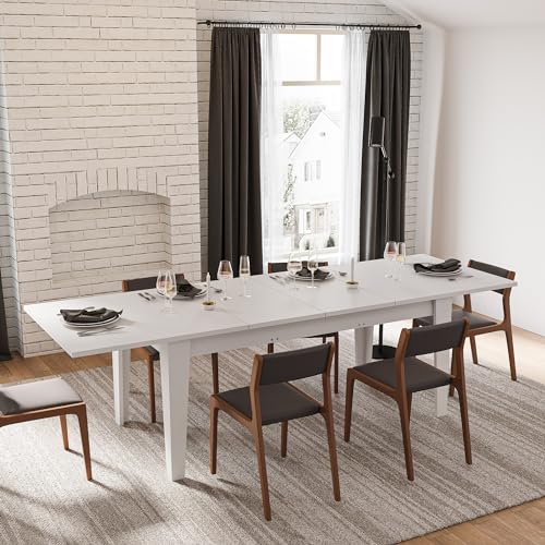 Aimery 71"-106" Extendable Dining Table CT010W for 4-12 Person, Space-Saving Extra Long Transformer Table with Extension Leaves Holder, White