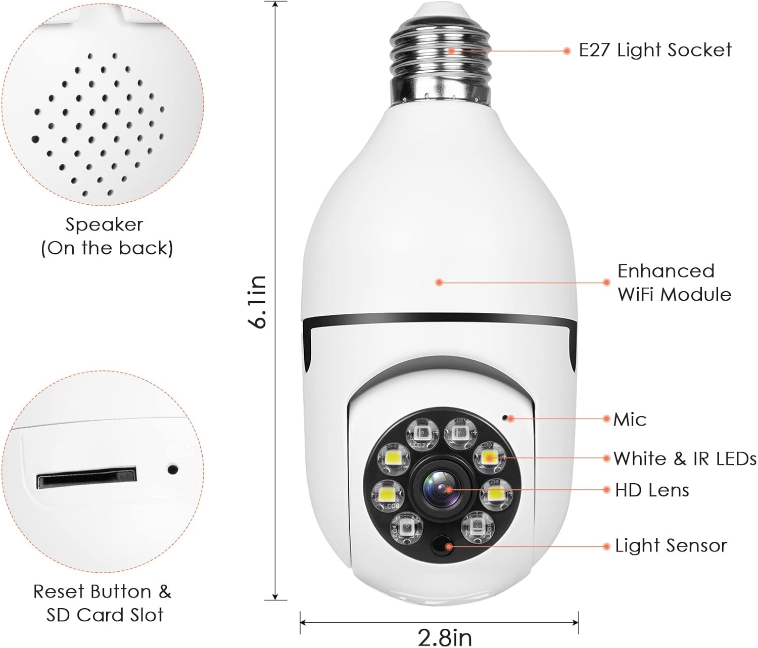 PTZ E27 Bulb Wireless Security Camera,1080P 360 Degree Panoramic Connector with WiFi,Human Motion Detection Alarm,Remote Viewing (32GB SD Card) Pack of 2
