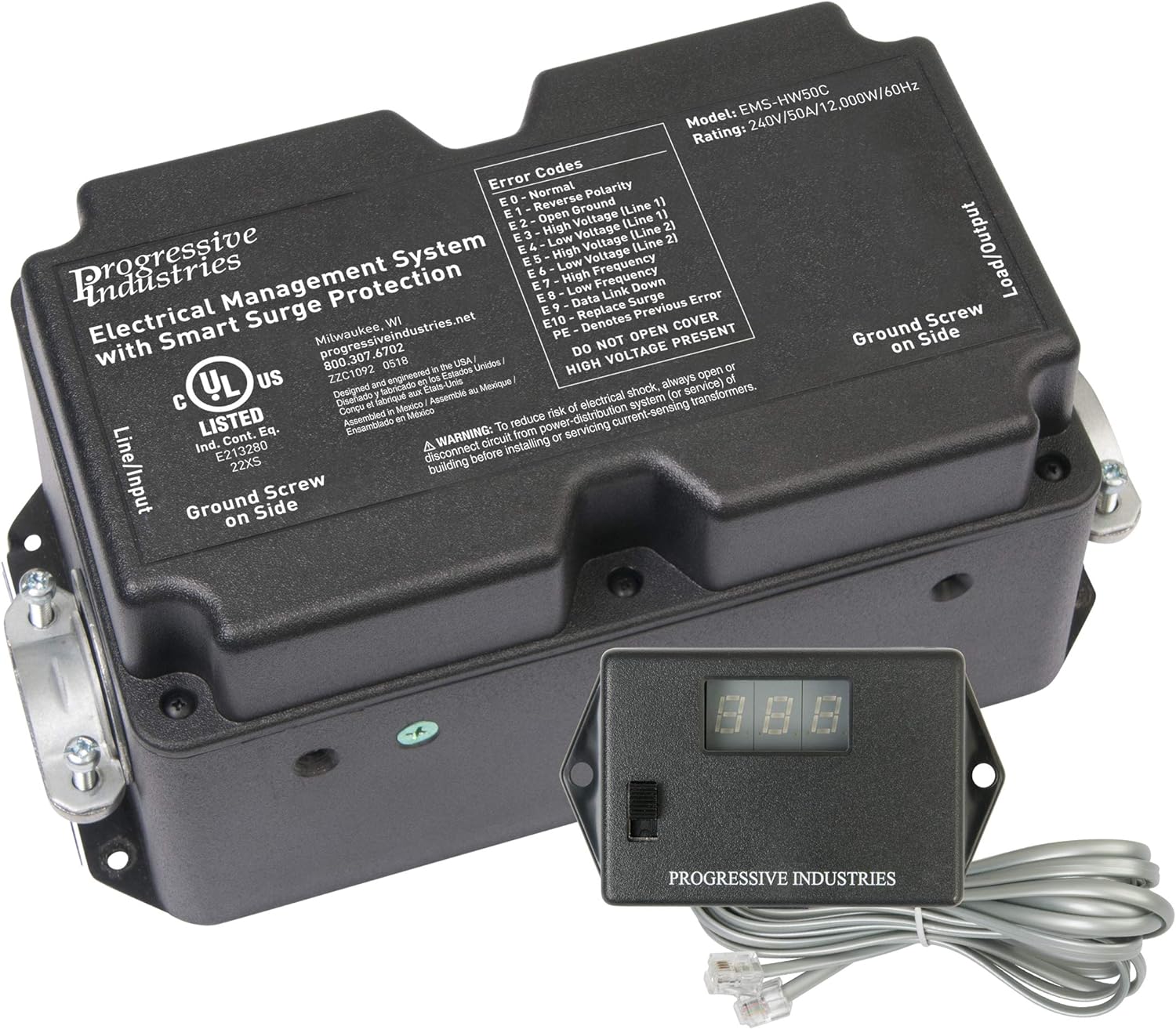 Progressive Industries 50 Amp Portable RV Electrical Management System Surge Protector (1 MIN), EMS-PT50X , Black