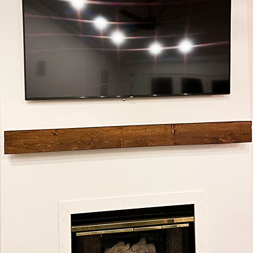 Fireplace Mantel, Rustic, Shelf, Floating Mantle, Real Wood, Beam, URBANDI (Brown, 60Lx6Hx8D)