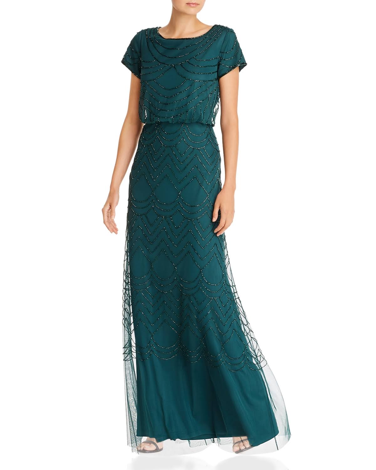 Adrianna Papell Beaded Blouson Gown - Green