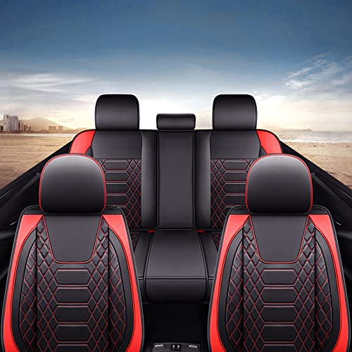 FREESOO Car Seat Covers Leather Seat Cover Full Set Beige Automotive Cushion Protector Accessories Airbag Compatible Universal Fit 5 seats Vehicle