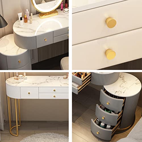 QQXX Makeup Vanity Set with 3 Color Lighted Mirror,Luxury Makeup Vanity Table with Drawers and Side Cabinet,Modern Bedroom Dressing Table with Cushioned Stool(39inch, Gray)