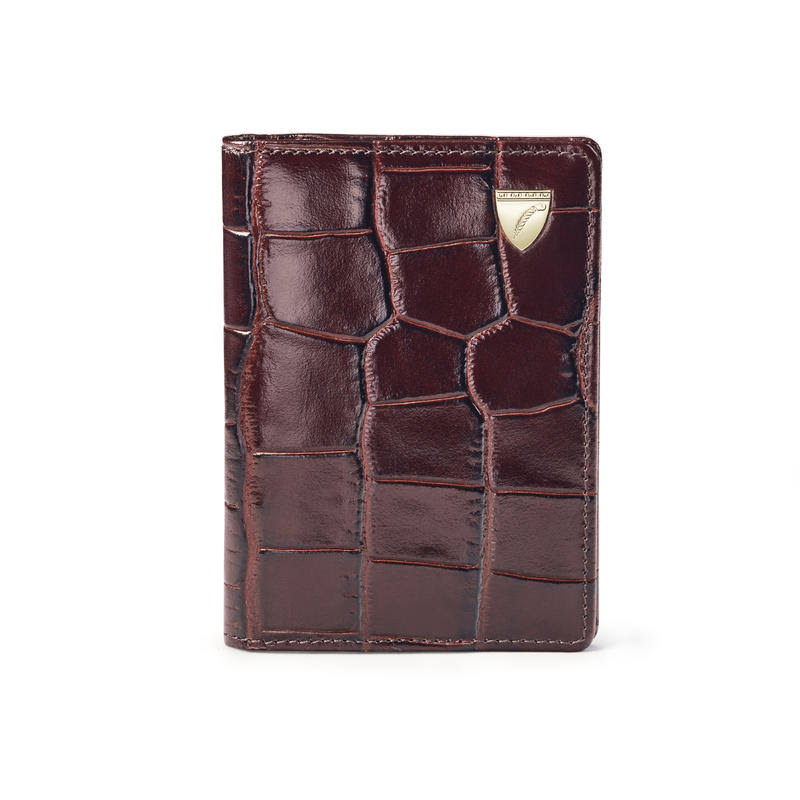 Aspinal of London | Double Fold Credit Card Holder | Deep Shine Amazon Brown Croc