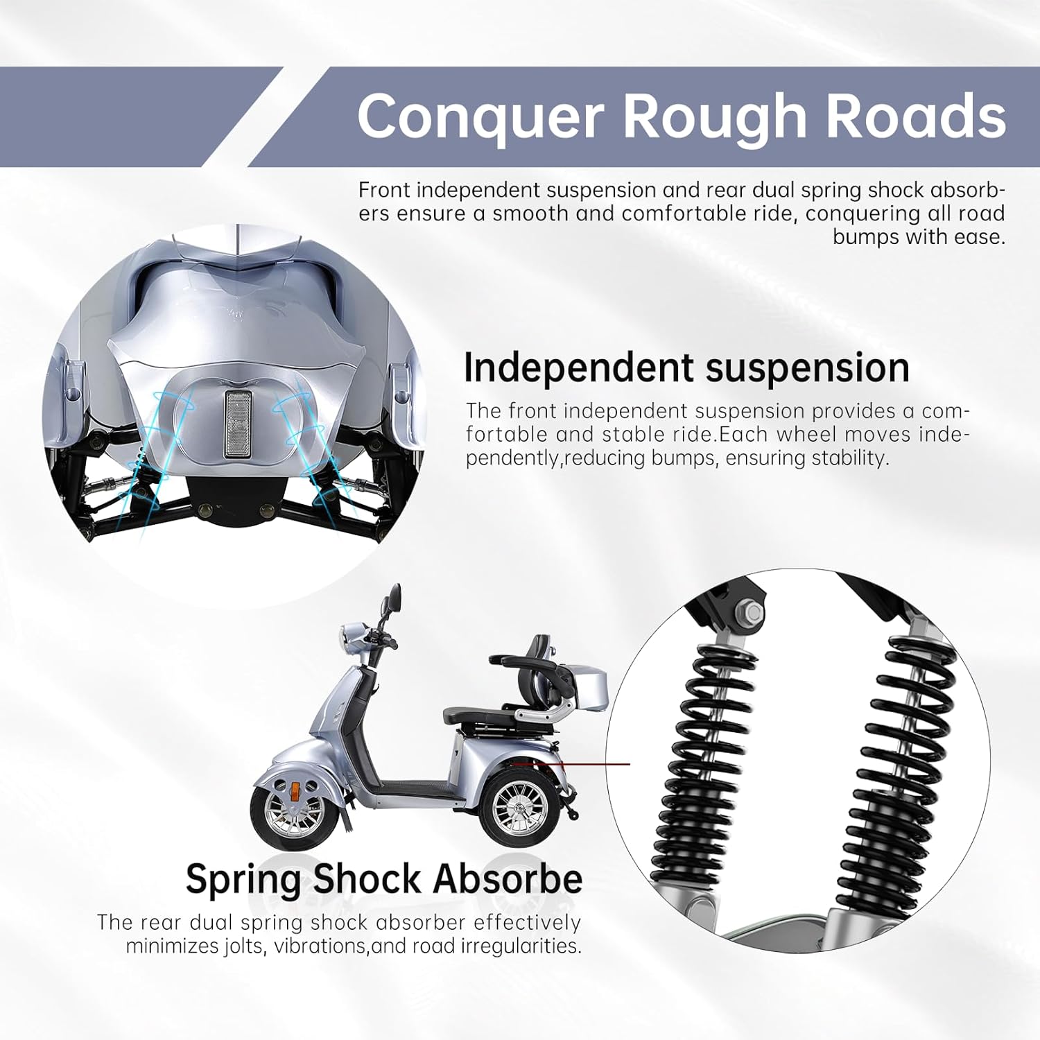 800W Heavy Duty 4 Wheel Mobility Scooters for Seniors & Adults 500lbs Capacity, Powered Mobility Scooters with 3-Speed Control & USB Charger Port, Under Seat Storage, Silver
