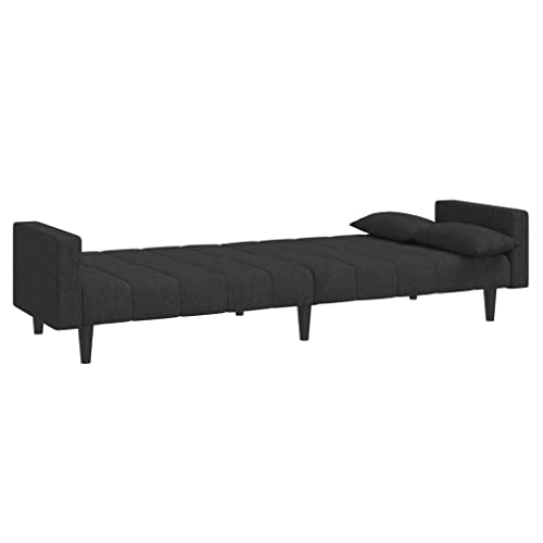 2-Seater Sofa Bed with Two Pillows Black Fabric,Convertible Sleeper Sofa Bed with Comfortable Fabric Upholstery, for Living Rooms and Guest Rooms Sofas & Couches for Living Room
