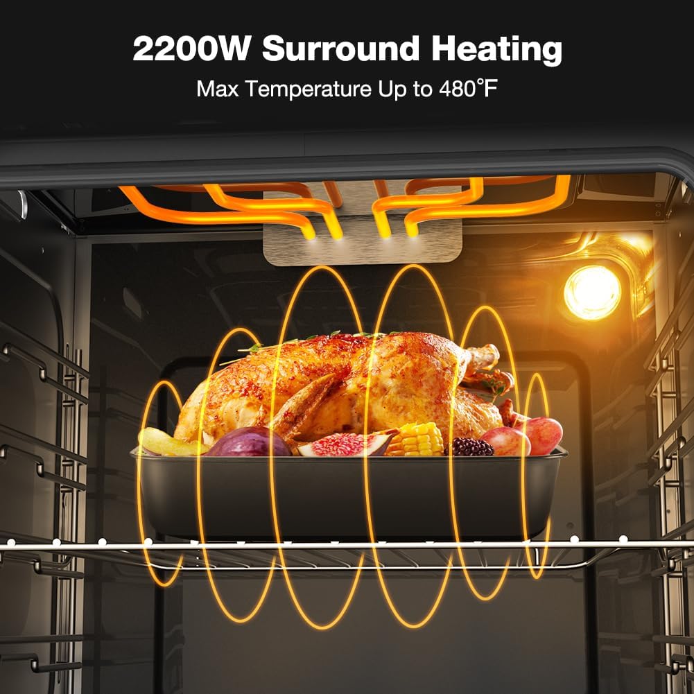 24" Single Wall Oven, thermomate 2.79 Cu.ft. Electric Wall Oven with 5 Cooking Functions, 2200W White Built-in Ovens with Mechanical Knobs Control, ETL Certified