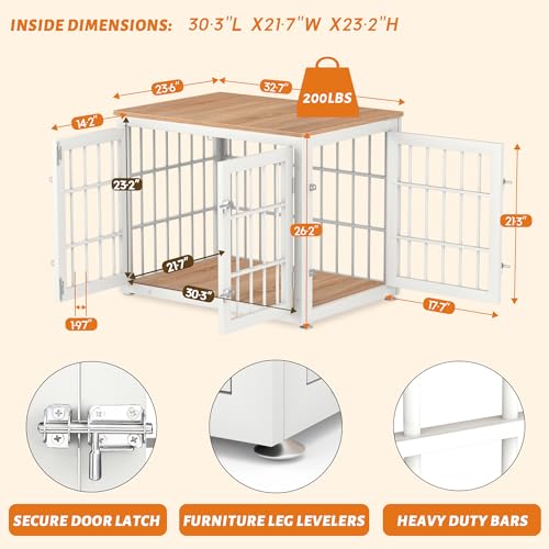 48 Inch Heavy Duty Dog Crate Furniture for Large Dogs, Decorative Pet House End Table, Extra Large Wooden Cage Kennel Furniture Indoor, Natural and White