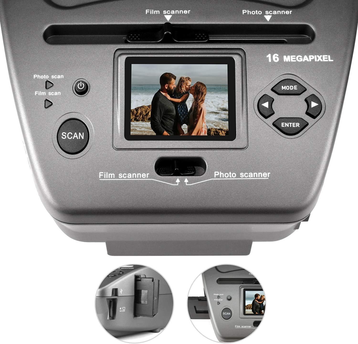 DIGITNOW All-in-One High Resolution 16MP Film Scanner, with 2.4" LCD Screen Converts 35mm/135slides&Negatives Film Scanner Photo, Name Card, Slides and Negatives for Saving Films to Digital Files