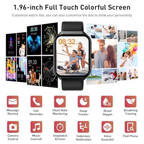Smart Watch(Answer/Make Call), 1.96 HD Smartwatch for Men Women, 2025 New Fitness Watch with 112+ Sport Modes, Heart Rate, Sleep Monitor, Pedometer, IP68 Waterproof Activity Tracker for Android iOS