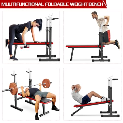 Adjustable Weight Bench Press with Squat Rack Folding Multi-Function Dip Station for Full Body Workout Home Gym Strength