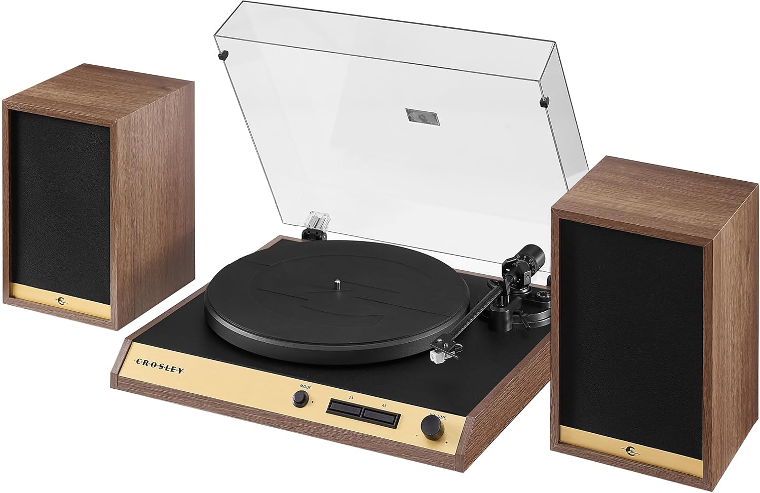 Crosley C72 2-Speed Belt-Drive Bluetooth Turntable Record Player with 80W Speakers and Carbon Fiber Tonearm, Walnut