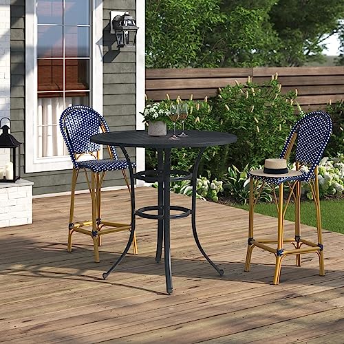 Stylish Manhattan Collection 42" Modern Cast Aluminum Round Bar Table - Weather Resistant Outdoor Patio Furniture, Bistro & Bar Height Table with Umbrella Hole (Aged Bronze)