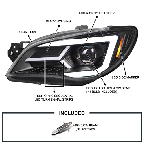 SPEC-D TUNING Black Housing Clear Lens Projector Headlights w/LED Sequential Turn Signal Compatible with 2006-2007 Subaru Impreza WRX/STI Models Only, Left + Right Pair Headlamp Assembly