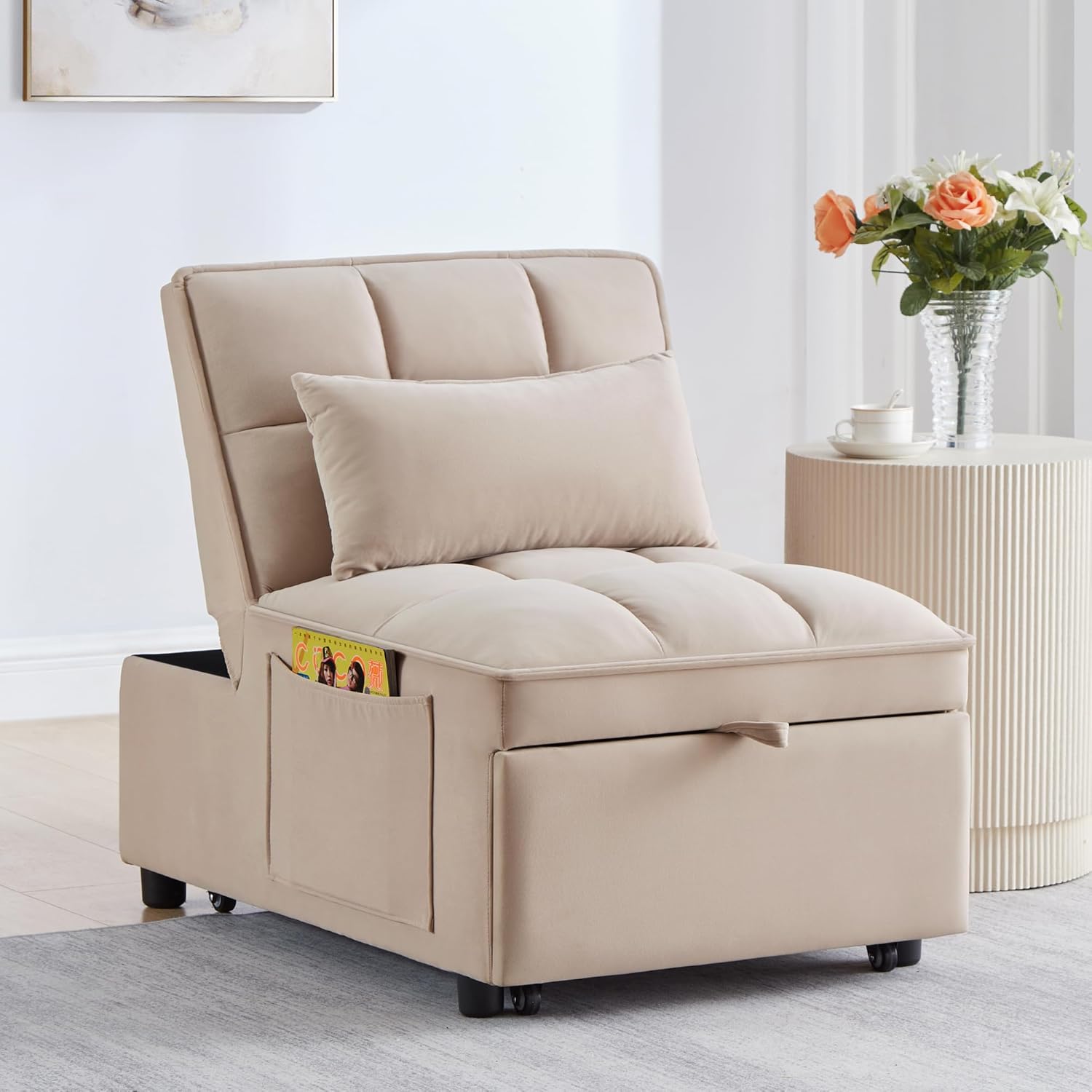 Convertible Sofa Bed, Multifunctional Sleeper Chair Bed, Convertible Reading Chair, 3 in 1 Folding Single Sofa Bed for Adults, Suitable for Living Room, Bedroom, Small Room (Gray)
