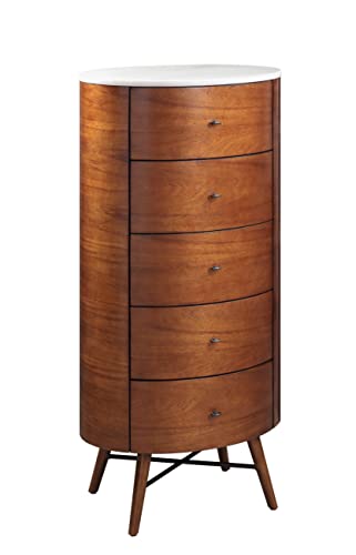 Chest with 5 Storage Drawers, Marble Top and Ball Bearing Glides, LERFAN Modern Style Wood Dressers & Storage Cabinets, 26" X 18" X 52"H