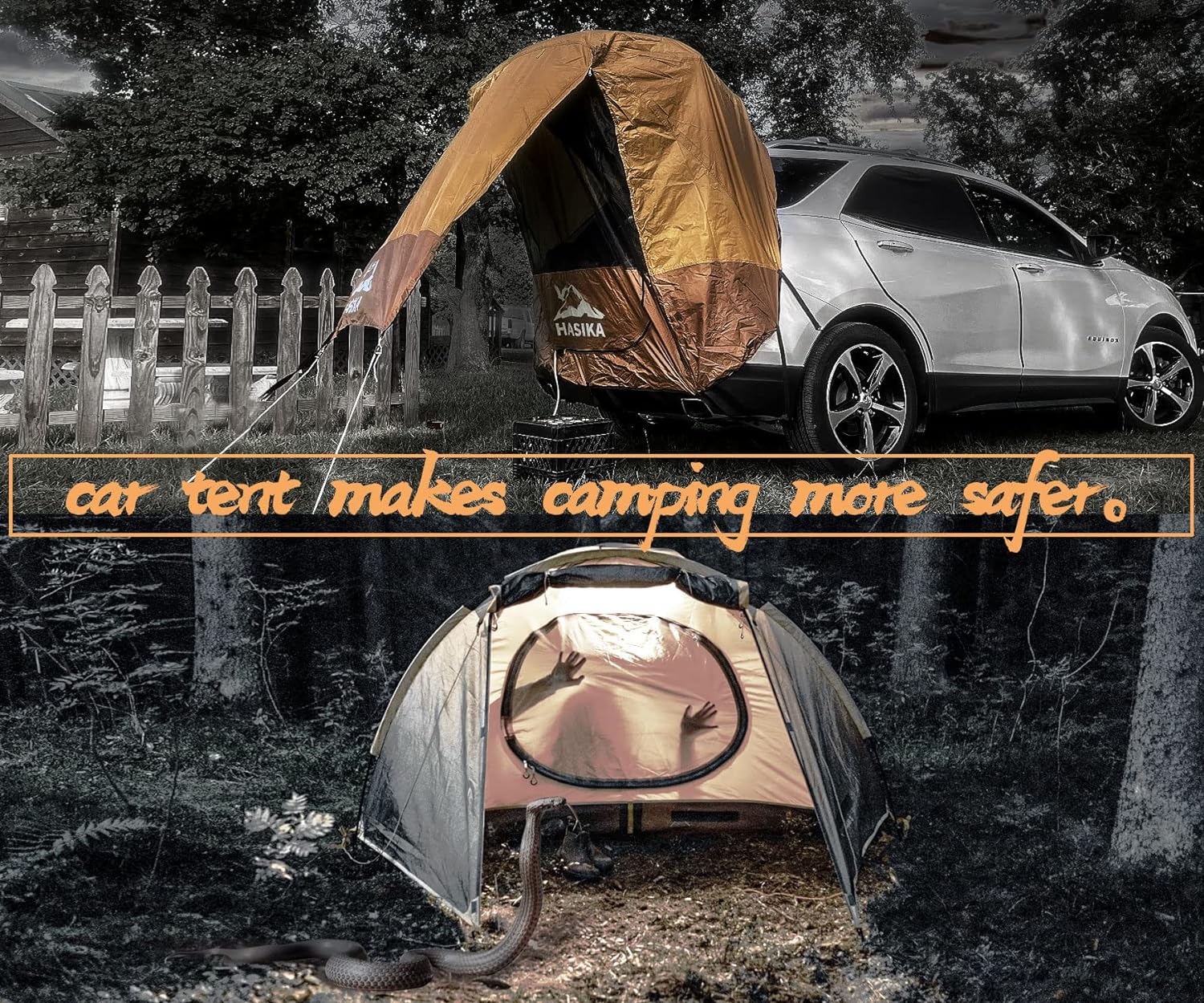 Tailgate Shade Awning Tent for Car Camping Road Trip Essentials Midsize to Full Size SUV Van Waterproof 3000MM Black (Small)