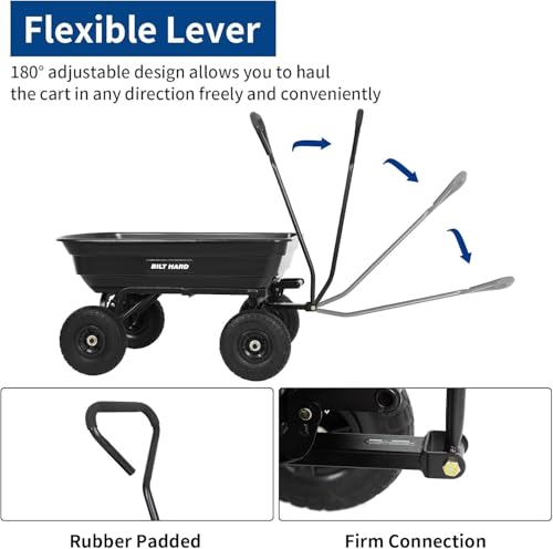 BILT HARD Poly Garden Dump Cart 1200 lbs with No Flat Tires, Quick Release, 2-in-1 Convertible Handle, 7 Cu Ft Dump Wagon Heavy Duty for Yard, Outdoor