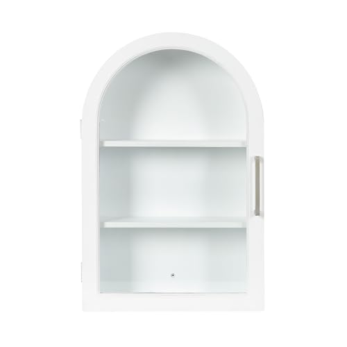 Kate and Laurel Arcott Modern Arch Wall Cabinet, 21 x 8 x 30, Natural Wood and White, Transitional Arched Cabinet for Use as Over-The-Toilet Storage or Living Room Storage Cabinet