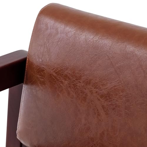 BarberPub Waiting Room Chairs, Bench with Backrest, Modern Style Leather Bench with Rivets, Faux Leather Armed Bench, Upholstered Bench for Living Room Office W423 (Brown)