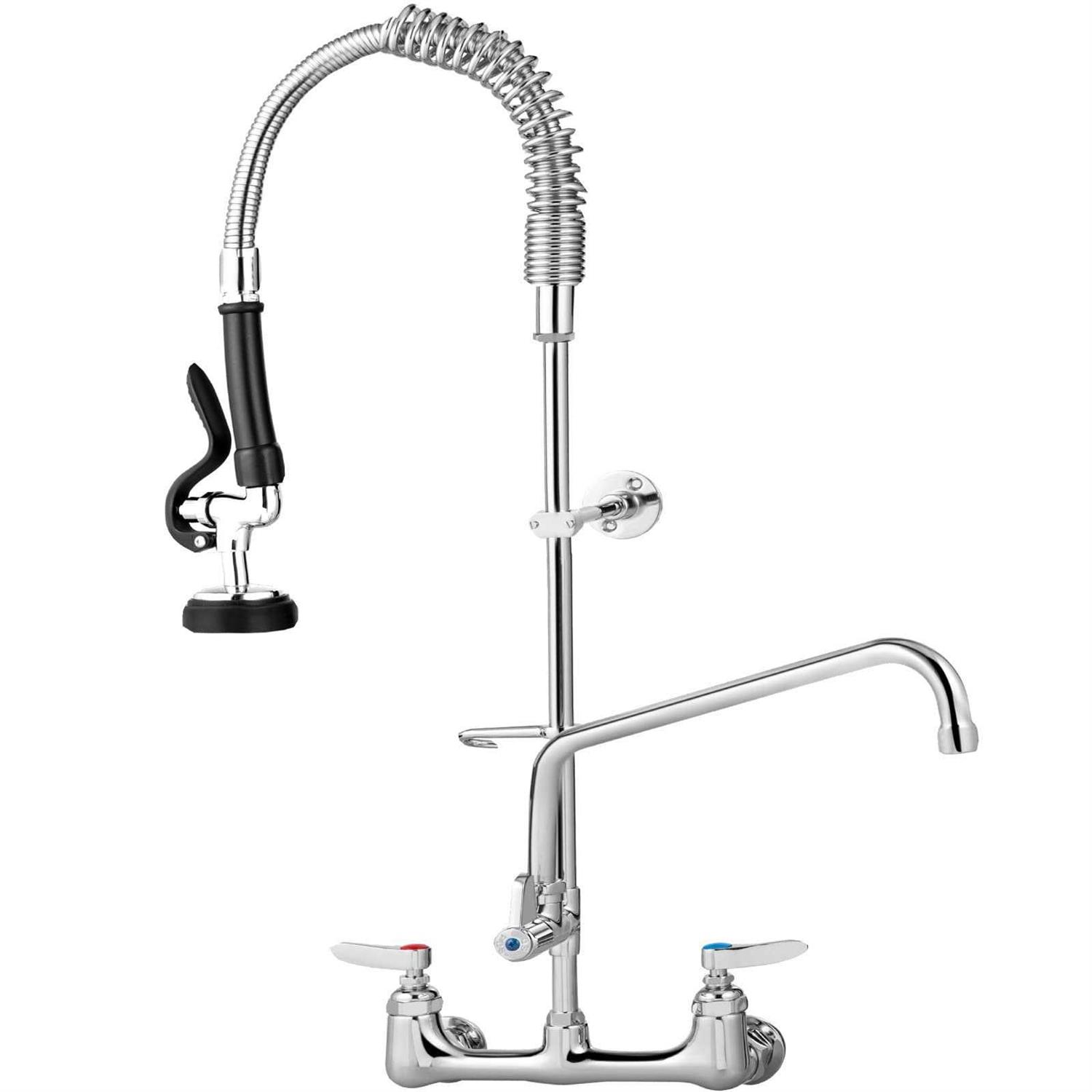 VEVOR Commercial Faucet with Pre-Rinse Sprayer 8 Adjustable Center Wall Mount Kitchen Faucet with 12 Swivel Spout - Shop Hardware Tools Online Store