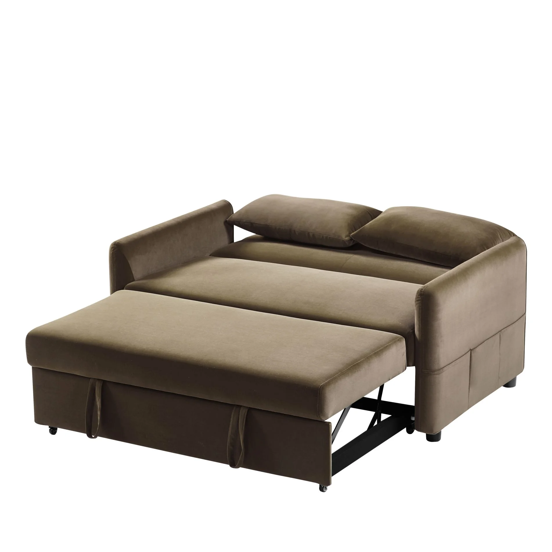 RUXAN Double seat sofa bed sofa with pull-out bed, adjustable backrest with 2 lumbar pillows for small living rooms, apartments, etc.-Light Brown