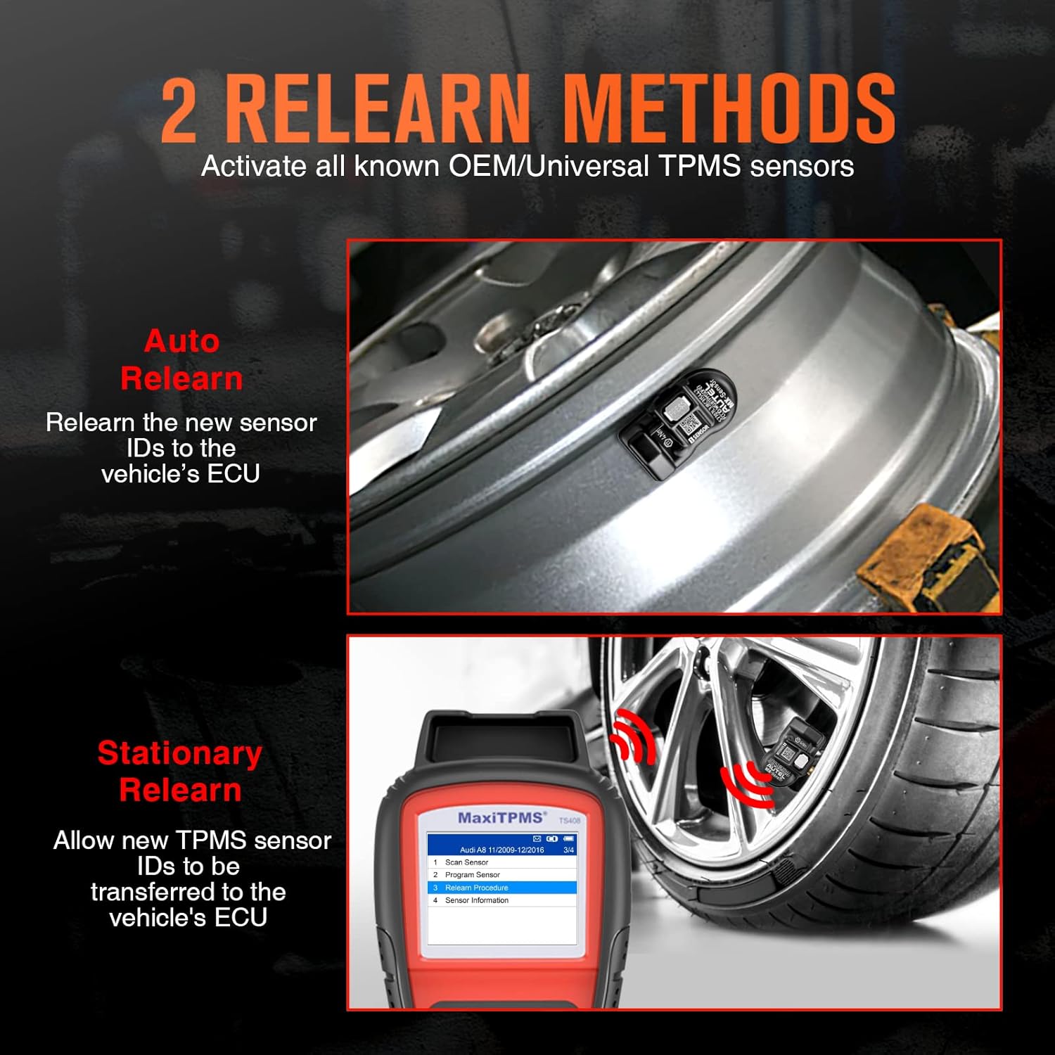 Autel MaxiTPMS TS508 TPMS Relearn Tool, 2022 TPMS Programming Tool for MX-Sensors (315/433 MHz) TPMS Relearn/Activate All Sensors, TPMS Scan Tool Read/Clear DTCs, TPMS Reset (Upgraded of TS408/501)
