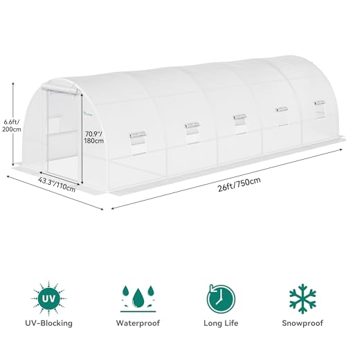 YITAHOME 44x10x7ft Greenhouse Extra Large Heavy Duty 4 Zipper Doors Outdoor Greenhouses 24 Windows Walk in Tunnel Green House Plant Gardening Upgraded Galvanized Steel Frame for Garden, White