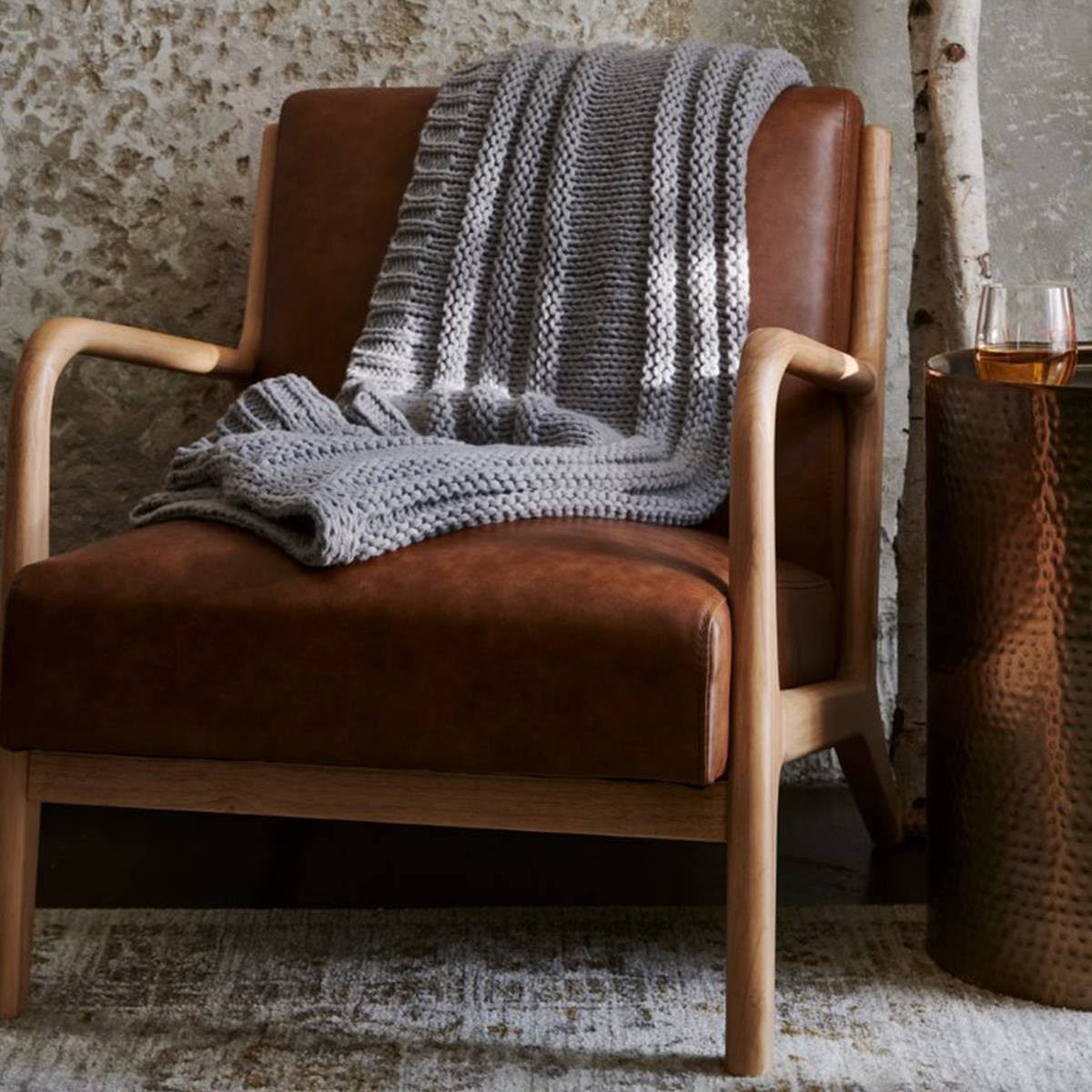 Esters Wood Armchair Caramel Faux Leather - Project 62