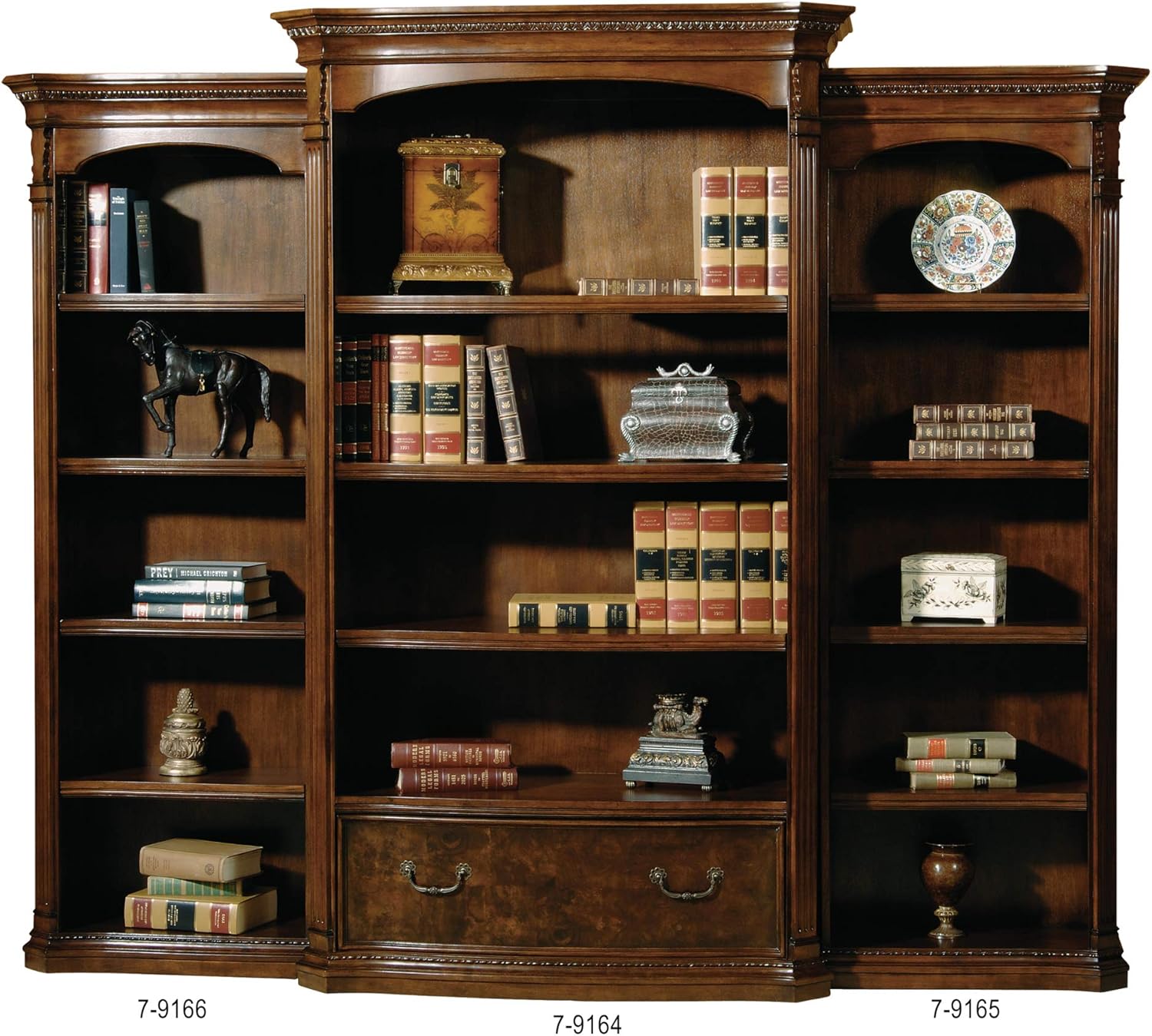 Hekman Furniture Old World Walnut Right Pier Bookshelf– Old World Walnut Burl Finish, 5 Storage Shelves, Select Solids with Burl & Flat Cut Walnut Veneers, Mid Century Home Living Room Furniture