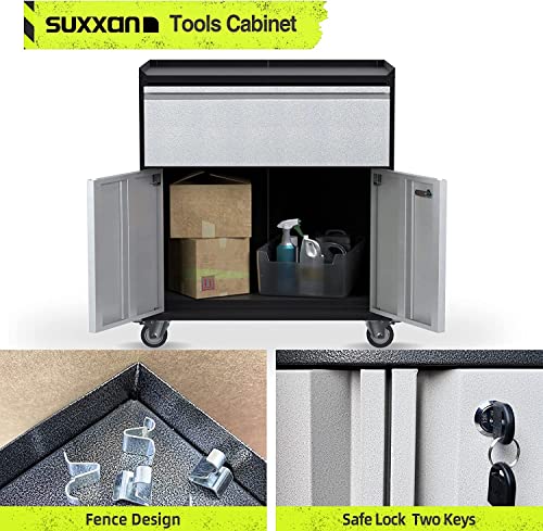 Rolling Garage Storage Cabinet, Mobile Garage Cabinet with Wheel, Metal Rolling Tool Cabinet, Metal Storage Cabinet with Drawers and Wheels for Home Office, Assembly Required